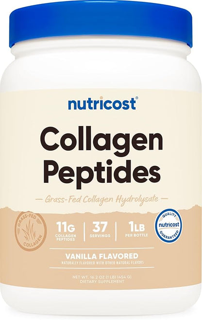 Nutricost Collagen Peptides Powder 1LB (454 G) (Vanilla) - Grass Fed Bovine Collagen Hydrolysate