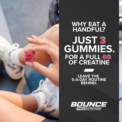 Bounce Pro Creatine Monohydrate Gummies for Men & Women, Low Calorie, 6G of Creatine per Serving, Vegan, Anti-Melting, Gluten-Free, Non-GMO (30 Count (Pack of 1), Strawberry Kiwi)