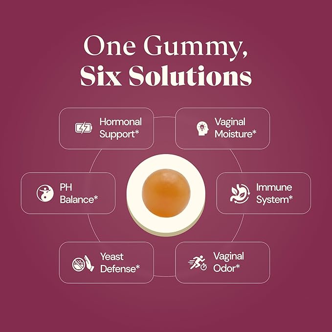 8-in-1 Slippery Elm Vaginal Probiotic Gummies for Women - Intimate Moisture, Balanced pH, Healthy Odor, Yeast Balance & Flora Support + Vitamin C - Tasty Pineapple (60 Count)