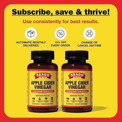 Bragg Organic Apple Cider Vinegar Capsules with Vitamin D and Zinc - (2 Pack) 90 Count - Supports Immune System