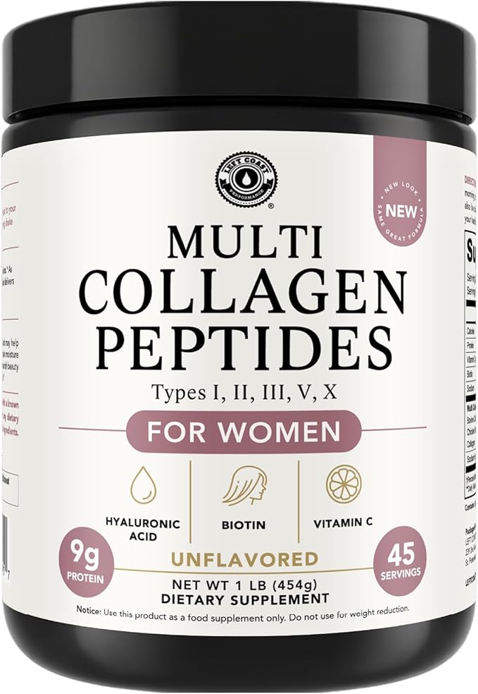 Multi Collagen Peptides Powder Types I, II, III, V, X Multi Collagen Protein Powder with Hyaluronic Acid, Biotin, Vitamin C, For Skin Hair Nails Joints and Gut Health - Keto, Non-GMO Supplement