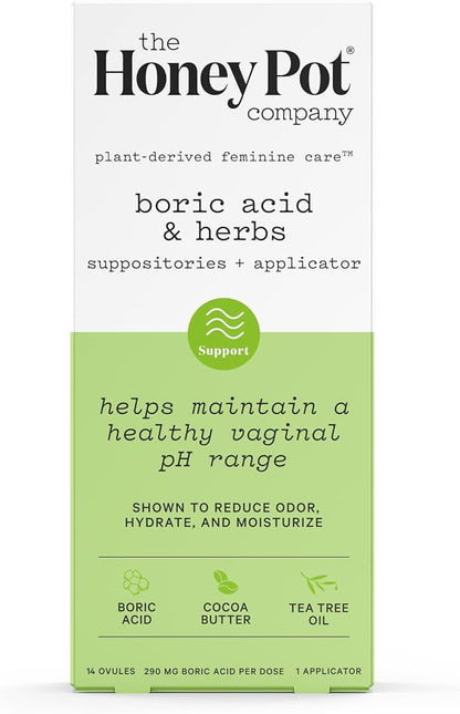 The Honey Pot Company 7 Day Boric Acid & Herbs Suppositories - Maintains and Balances Healthy Vaginal pH, Manages Odor, Hydrates, & Moisturizes - Gynecologist Tested