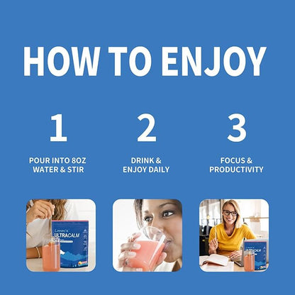 Loroc'e UltraCalm Super Cortisol Reducer Drink, Magnesium Glycinate (30 Servings), L-theanine, Ashwagandha, Vitamin D, No Sugar, Raspberry Lemonade Sleep Aid Powder