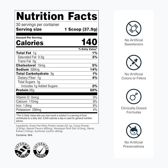 Transparent Labs Grass-Fed Whey Protein Isolate - Naturally Flavored, Gluten Free Whey Protein Powder with 28g of Protein per Serving & 9 Amino Acids - 30 Servings, Dark Chocolate
