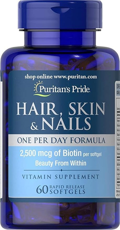 Puritan's Pride Hair Skin Nails One Per Day Formula60 Softgels, 60 Count (55554)