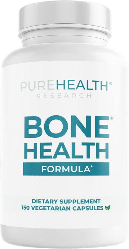 PUREHEALTH RESEARCH Bone Health Formula - for Bones, Joint & Skeletal Wellness - with Calcium, Magnesium, Zinc, Copper, Manganese, Potassium, Vitamin K2, D3, C & More for Women & Men - 150 Capsules