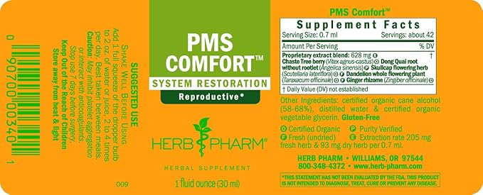 Herb Pharm PMS Comfort Liquid Herbal Formula for Support During Premenstrual Syndrome - 1 Ounce (Pack of 2)