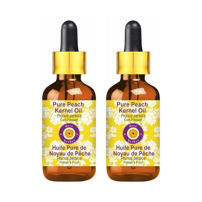 dève herbes Pure Peach Kernel Oil (Prunus persica) with Glass Dropper Cold Pressed (Pack of Two) 100ml X 2 (6.76 oz)