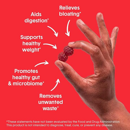 Bellway Super Fiber Gummies for Adults - Sugar Free Organic Fiber Supplement Gummies with 4g of Fiber per Serving - Prebiotic Chicory Root Fiber for Digestive Gut Health, Raspberry Lemon, 60 Count