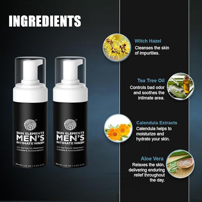 Skin Elements Intimate Wash for Men with Tea Tree Oil | pH Balanced Foaming Hygiene Wash | Control Bad Odor & Unwanted Sweat | Refreshes Intimate Area | 240 ml | Pack of 2