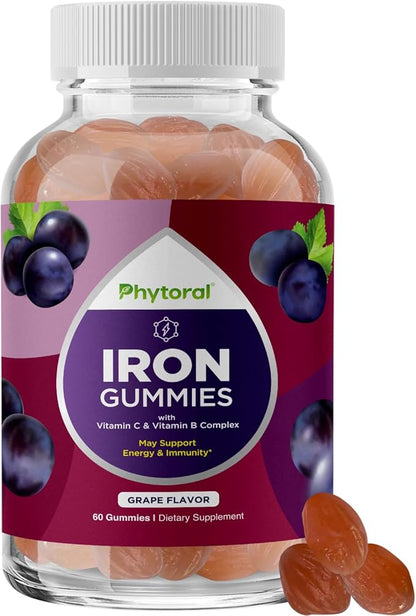 Natural Multivitamin Iron Gummies for Adults - Adult Gummy Vitamins with Iron and Energy Boost B Complex Vitamins - Gummy Supplement and Mental Clarity Focus Multivitamin - 60 Count
