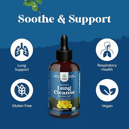 Organic Mullein Drops for Lungs - Lung Detox & Cleanse with Marshmallow Root Extract & Plantain Leaf for Respiratory Lung Health - Mullein Leaf Tincture Drops for Breathing Support - 4 Fl Oz (2 Pack)
