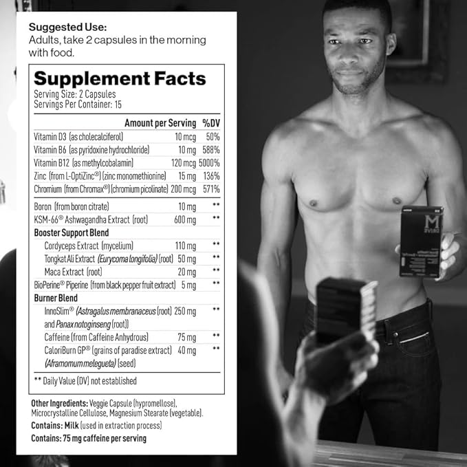 Mdrive Boost and Burn Testosterone Booster and Fat Burner for Men, Energy, Strength, Stress Relief, KSM-66 Ashwagandha, Advantra Z, Chromax, 30 Capsules