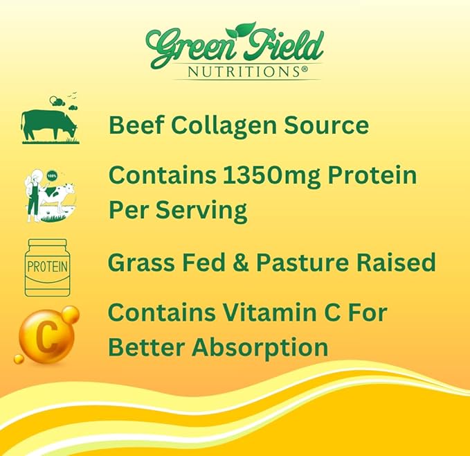 Greenfield Nutritions - Halal Collagen Peptides 1500 mg Type I & III, with Vitamin C 300 mg for Better Absorption, Anti-Aging Formula for Hair, Skin, Nails & Joints, Halal Vitamins, 90 Capsules