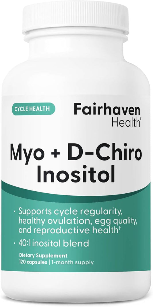 Fairhaven Health Myo-Inositol and D-Chiro Inositol for Women with PCOS | 40:1 Ratio | Inositol Supplement for Hormone and Ovarian Health | Myoinositol | Vitamin B8 | 120 Capsules