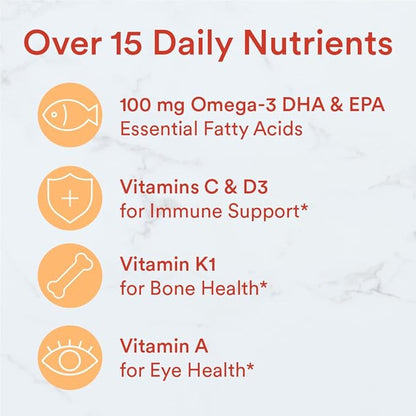 SmartyPants Kids Multivitamin Gummies: Omega 3 Fish Oil (EPA/DHA), Vitamin D3, C, Vitamin B12, B6, A, K & Zinc for Immune Support, Biotin, Gluten Free, Three Fruit Flavors, 120 Count (30 Day Supply)