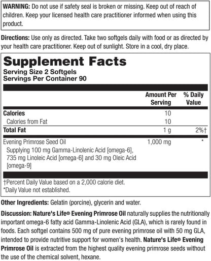 Natures Life Evening Primrose Oil 500 mg Minis | PMS and Menopause Support for Women | Skin Health | 180ct, 90 Serv.