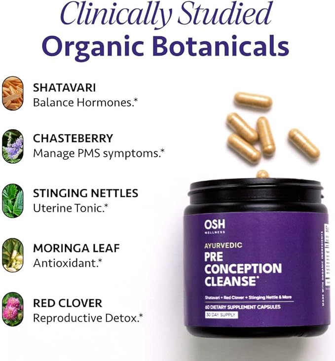 Ayurvedic Preconception Cleanse | Ovarian & Uterus Cleanse for Hormonal Balance | TTC Support | PCOS Supplements | Cycle Regularity | with Stinging Nettle, Red Clover, and more | 30 Servings