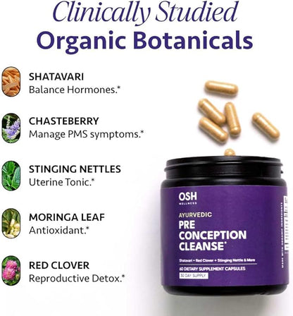 Ayurvedic Preconception Cleanse | Ovarian & Uterus Cleanse for Hormonal Balance | TTC Support | PCOS Supplements | Cycle Regularity | with Stinging Nettle, Red Clover, and more | 30 Servings