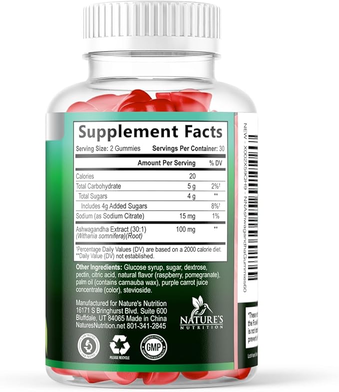 Ashwagandha Gummies - Advanced Ashwagandha Gummy Formula for Daily Use - Natural Antioxidant Support & Brain Health Support - Natural Calm, Relaxation, & Immune Support - Berry Flavor - 60 Gummies