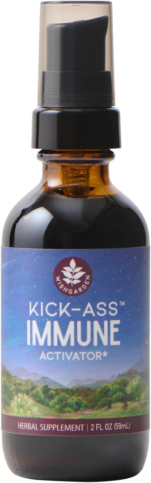 WishGarden Herbs Kick-Ass Immune Liquid Herbal Immune Support Supplement – Echinacea & Goldenseal with Elderflower (Sambucus Nigra) – Herbal Immunity Boost & Lymphatic Support Drops – Vegan – 2 oz