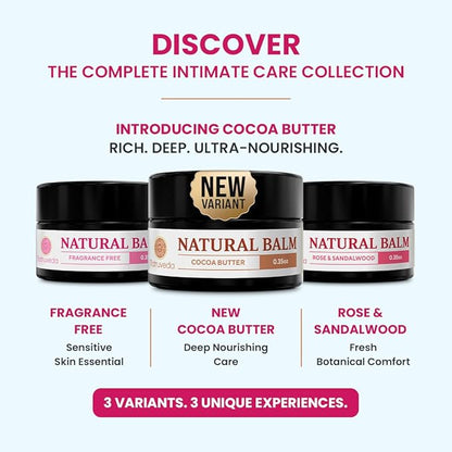 Vulva Balm Discovery Pack – Fragrance-Free,Cocoa & Rose Sandalwood | Feminine Moisturizer for Dryness, Itching, Chafing & Odor | Natural Intimate Skincare – 0.35 oz Jars (3-Pack)
