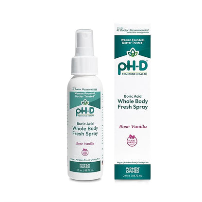 pH-D Feminine Health Support - Boric Acid Body Fresh Spray - Vegan, Paraben-Free, Plant Based - Rose Vanilla Scented - 3oz
