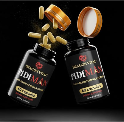 PIDIMAN Plant-Based Performance Supplement for Men, Energy and Drive Enhancement Formula, 60 Capsules, 30-Day Supply, Vegan Dietary Supplement