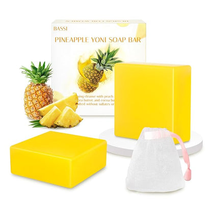 2 PCS Yoni Soap Bars Feminine Wash, 100% Natural Organic Yoni Bar Soap for Women Ph Balance Yoni Wash Eliminates Odor Moisturizing Yoni Care Soap with Foaming Net, Pineapple Handmade Soap 3.53 OZ
