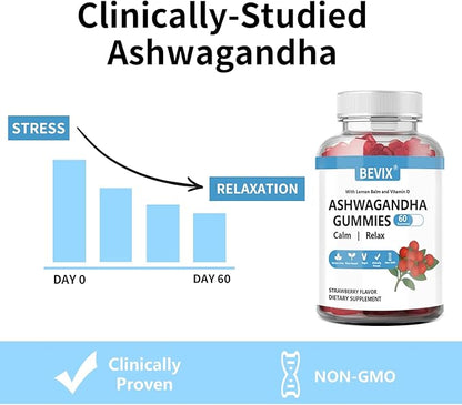 Ashwagandha Gummies with Vitamin D Non, Gluten Free Stress Relief & Immune Support Ashwagandha Supplements Alternative Model 60 Count