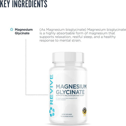 Revive MD Pure Magnesium Glycinate 200mg – High Absorption Supplement for Relaxation, Stress Relief, Sleep & Memory Support – Promotes Strong Bones, Healthy Nerve & Muscle Function (180 Servings)