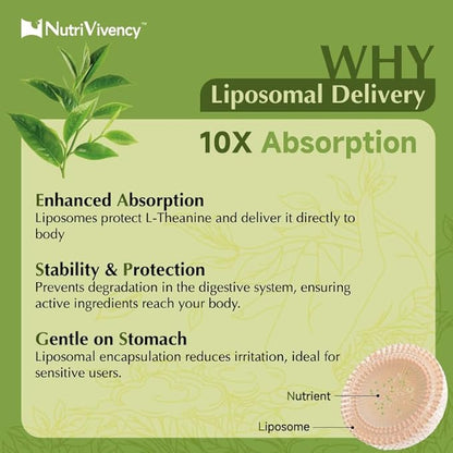 Liposomal L-Theanine Gummies, Sugar Free L Theanine 400mg Gummies Supplement for Adults & Kids, l'theanine Chewable for Relax & Improved Focus, Enhanced Absorption, Vegan, Green Apple Flavor, 60 Count