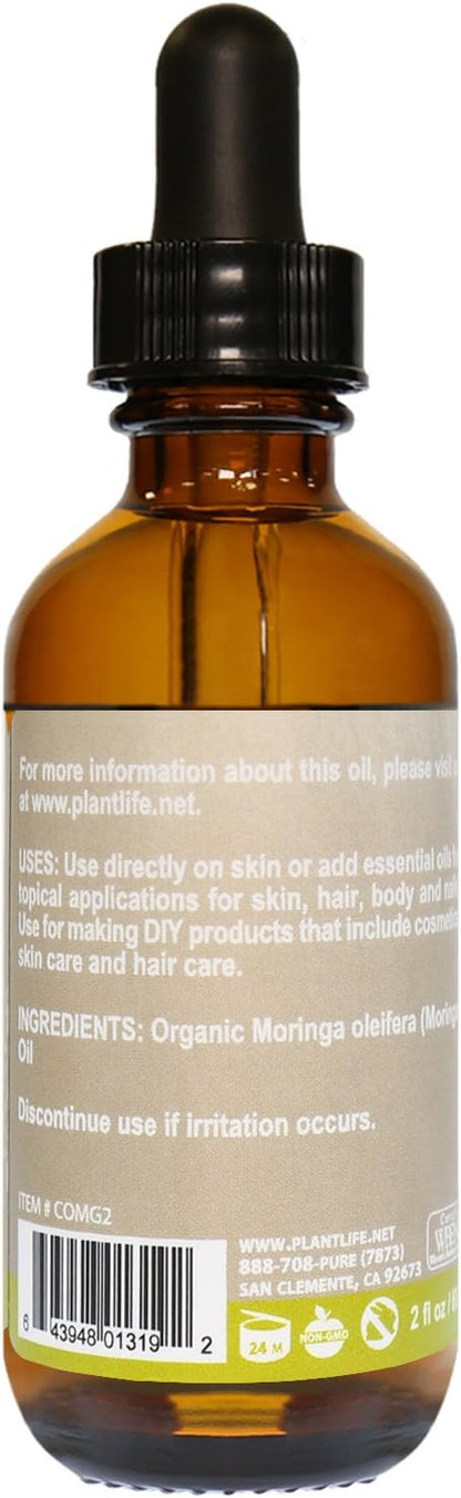 Plantlife Moringa Carrier Oil - Cold Pressed, Non-GMO, and Gluten Free Carrier Oils - for Skin, Hair, and Personal Care - 2 oz
