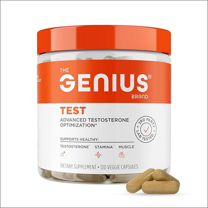 Genius Test, Advanced Testosterone Booster for Men - Natural Stamina, Endurance, Energy & Strength Enhancing Supplement - Lean Muscle Builder, Brain & Libido Support Male Supplements, 120 Veggie Pills