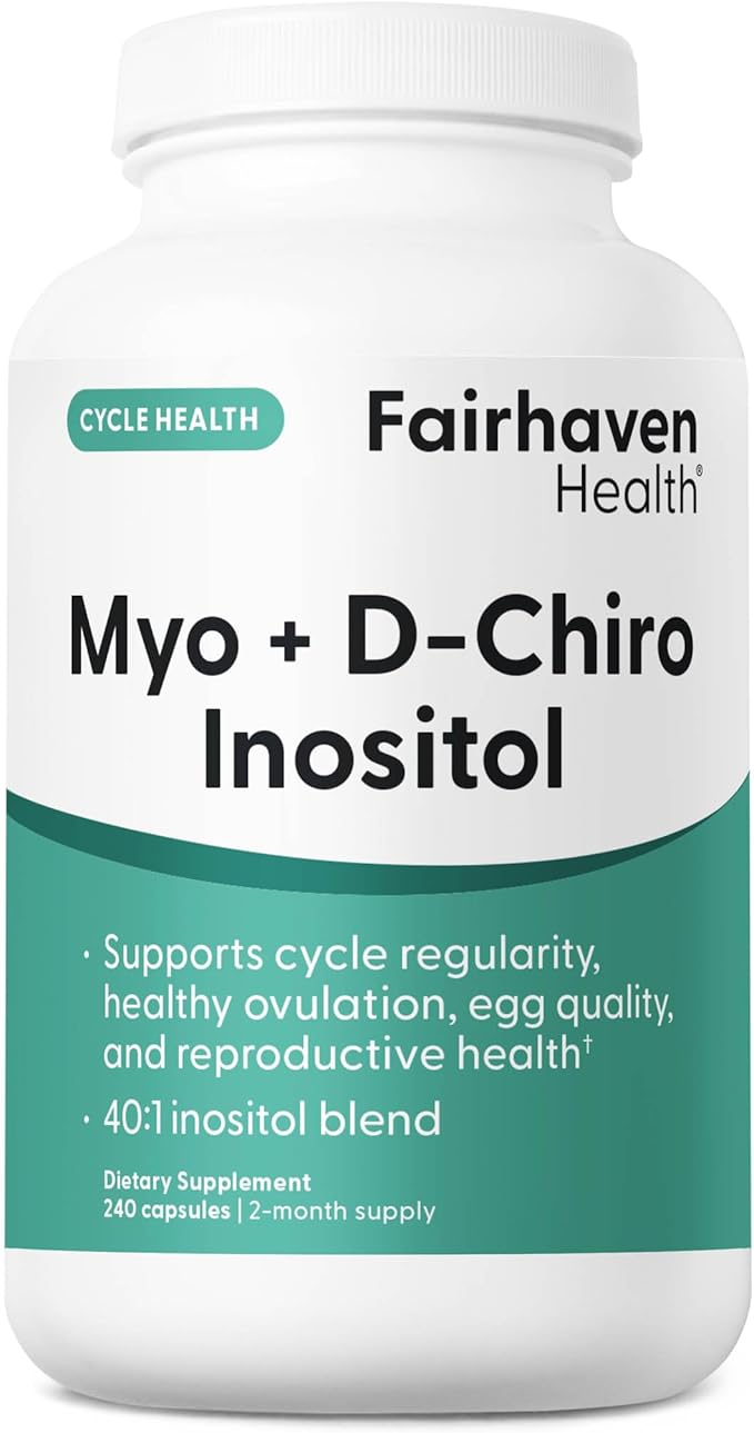 Fairhaven Health Myo-Inositol and D-Chiro Inositol for Women with PCOS | 40:1 Ratio | Inositol Supplement for Hormone and Ovarian Health | Myoinositol | Vitamin B8 | 240 Capsules