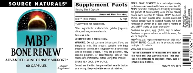 Source Naturals MBP Bone Renew, Milk Protein for Advanced Density Support* - 60 Capsules