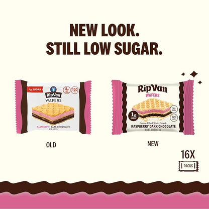 Rip Van Raspberry & Dark Chocolate Wafer Cookies - Healthy Snacks - Non GMO Keto Cookies - Keto Snacks - Low Carb, Low Sugar (1g), Low Calorie and Vegan Snack - 16 Count