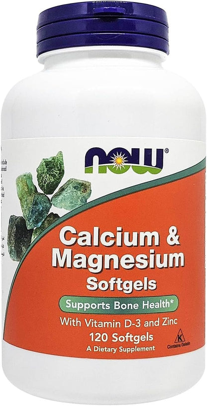 NOW Foods Supplements, Calcium & Magnesium with Vitamin D-3 and Zinc, Supports Bone Health*, 120 Softgels, (Pack of 2)
