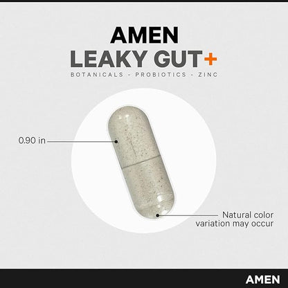 Amen Leaky Gut Supplement - Advanced Formula with Bioavailable L Glutamine, Zinc, Turmeric, DGL Licorice Root - Marshmallow Root - Probiotics & Fermented Prebiotics - Vegan, Non-GMO - 90 Capsules