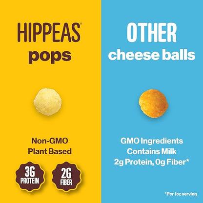 Hippeas Cheezy Cheddar Pops, 0.5 Ounce (Pack of 15), 2g Protein, Fiber, Vegan, Gluten-Free, Crunchy, Plant Protein Snacks