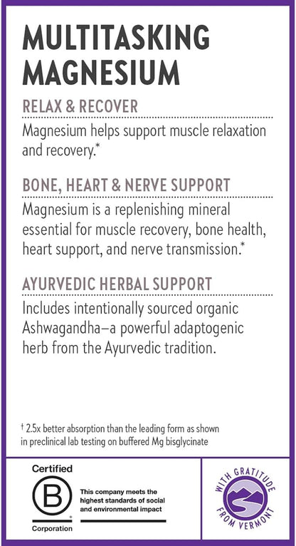 New Chapter Magnesium + Ashwagandha Supplement, 325 mg with Magnesium Glycinate for Muscle Relaxation & Recovery, Heart, Nerve & Bone Health, 2.5X Absorption, Non-GMO - 60 ct (2 Month Supply)