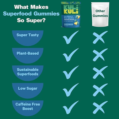 Kuli Kuli Sea Moss & Blue Spirulina Superfood Gummies - Pineapple Colada Flavor, 60 Count - Plant-Based Irish Sea Moss with Baobab & Vitamin C for Skin Glow, Immune Support & Collagen (1 Month Supply)