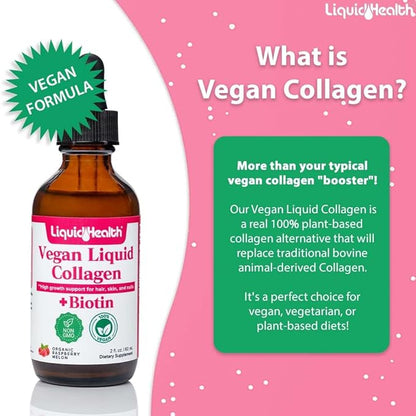 LIQUIDHEALTH 100% Vegan Collagen Plus Biotin 100,000mcg Liquid Drops - Plant-Based Liquid Collagen for Women & Men - Hair & Nail Growth, Skin Health, Boosts Metabolism - Made in USA, Non-GMO (3 Pack)