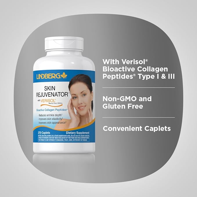 Lindberg Skin Rejuvenator with Verisol | 270 Tablets | with Collagen Peptides | for Hair, Skin, and Nails Supplement