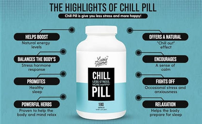 LIVELY VITAMIN CO. Chill Pill - Calm Mood - Relax - Restful Deep Sleep - REM - Stress - Anxiousness - Magnolia Bark - Chamomile - L-Theanine - Passionflower - 5-HTP - 90 Vegan Capsules