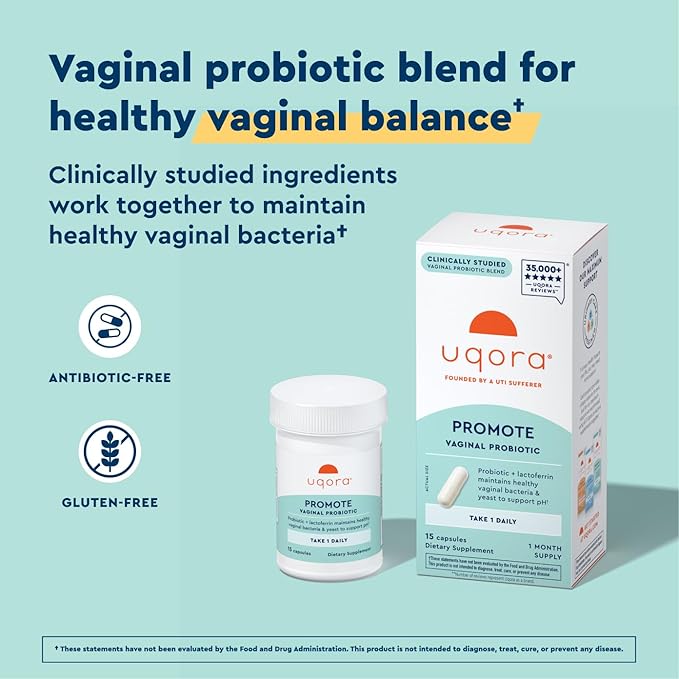 Uqora Promote - Support Vaginal Health* - Probiotic for Women with Lactoferrin, Lactobacillus Acidophilus & Lacticaseibacillus Rhamnosus - Vaginal Probiotics - Gluten-Free - 15 Capsules