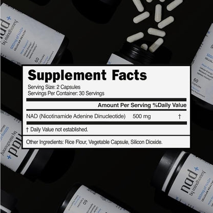 MINDHONEY | NAD+ Brain Supplement | 500mg NAD+ Premium Formula | Healthy Anti-Aging, Cellular Energy, Cognition, Metabolic Health, Heart + Muscle Support | Vegan, Non-GMO, Gluten-Free | 30 Servings
