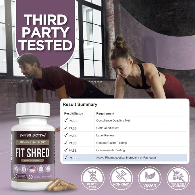 Swiss Activa+ Labs Fit Shred | 11-in-1 Weight Management Herbal Supplement for Energy, Digestive Support & Daily Wellness | Metabolism Booster | Non-GMO, Veg, Natural Ingredients | 30-Day Supply