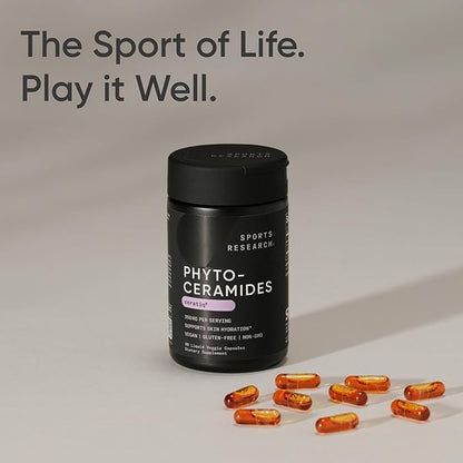 Sports Research® Phytoceramides 350 mg per Veggie Capsule - Plant Derived Ceramides for Healthy Skin and Hydration - Made with Ceratiq® · Non-GMO · Vegan Friendly - 60 Count (Pack of 2)