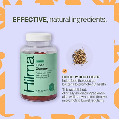 Hilma Prebiotic Fiber Gummies, Daily Fiber Supplement, Gummies for Adults, Supports Gut Health for Women and Promotes Regularity, Citrus Natural Flavor, FSA Eligible, 60 Count